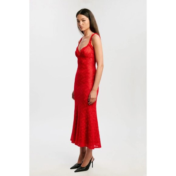Bardot Alegra Stretch Lace Midi Dress in Fire Red 8 New Womens - Picture 12 of 15